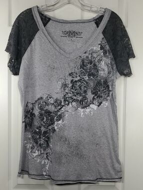 Maurices Premium Rhinestone Embellished Floral Lace Sleeve Top